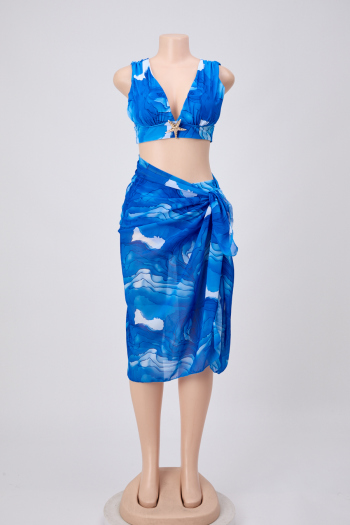 sexy elegant starfish decor padded three-piece swimsuit(skirt is one size)