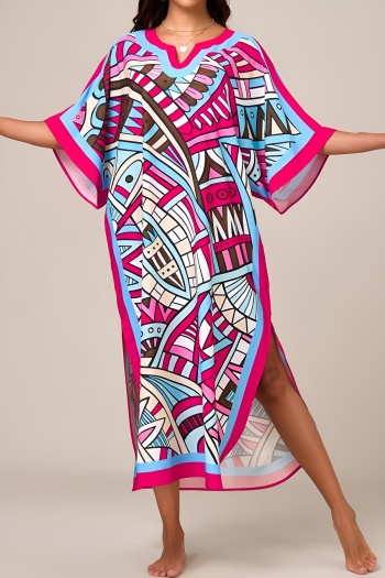 retro ethnic style graphic positioning printing loose beach robe cover-up#3#