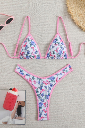 sexy floral printing 4 colors padded triangle bikini set