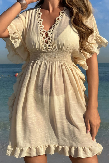 stylish two colors v-neck loose beach dress cover-up(only cover-up)