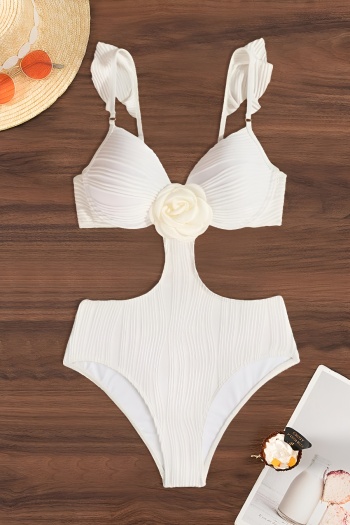 sexy chic textured 3d flower non-removable padding hollow one-piece swimsuit