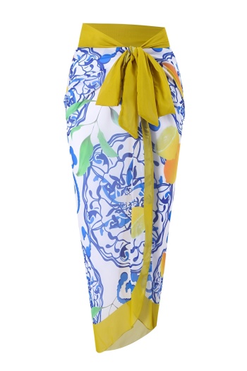elegant retro graphic printing lace-up one size cover-up skirt