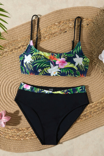 stylish floral print removable padding high waist adjustable straps tankini set