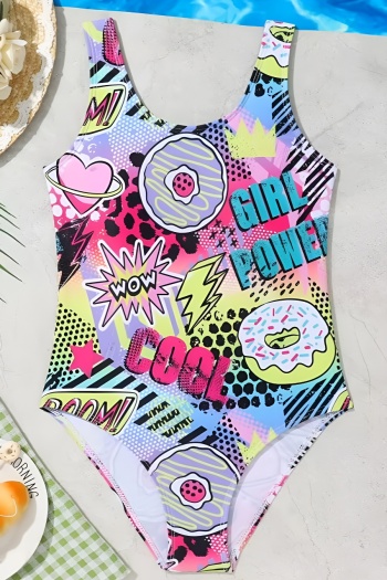 girl teen digital printing padded stylish cute one-piece swimsuit