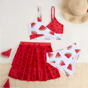 girl teen watermelon printing padded stylish cute three-piece swimsuit