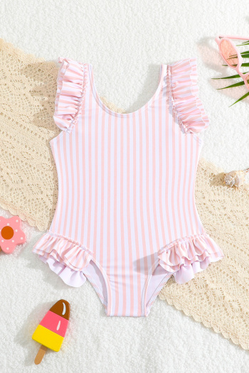 kids stripe printing non-padded ruffle one-piece swimwear