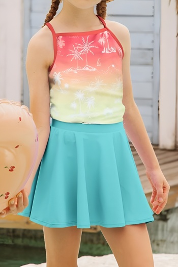 kids coconut tree printing non-padded backless sling tankini set