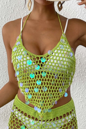 sexy cut out knitted sequin decor halter-neck vest cover-up(only cover-up)