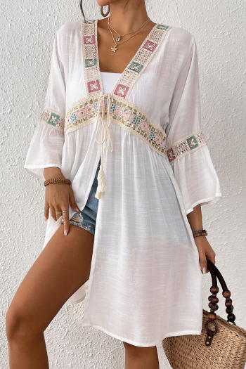 beach sequin embroidered lace three-quarter sleeves cover up