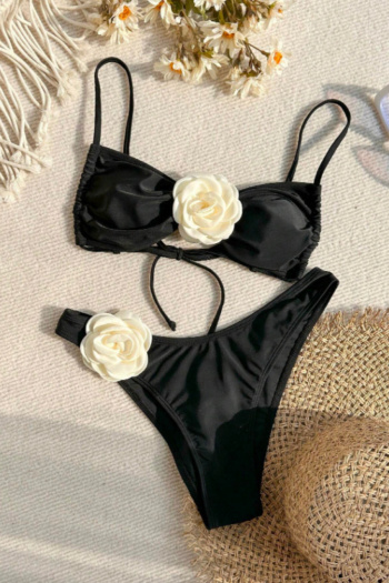 beach 3d flower decor padded two piece set bikini