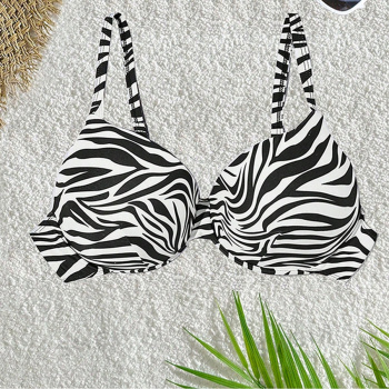 beach 0xl-4xl zebra print suspender padded swimwear top