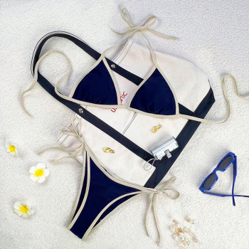 beach colorblock lace-up padded two-piece bikini sets
