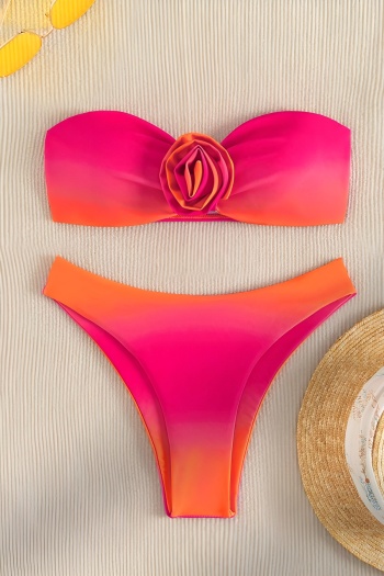 xs-xl sexy gradient color padded 3d flower bandeau bikini set