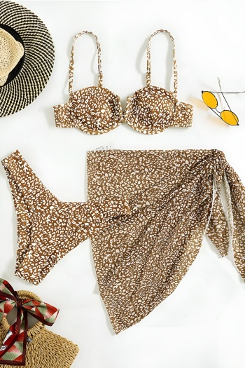sexy leopard printing 5 colors padded wrap skirt three-piece swimsuit