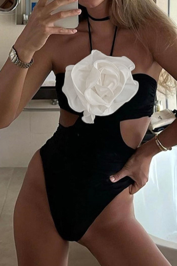 sexy slight stretch flower decor halter-neck padded one piece swimsuit