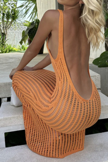 sexy non-stretch 5 colors solid color fishnet maxi dress cover-ups