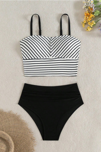 stylish stripe printing removable padding adjustable straps tankini set