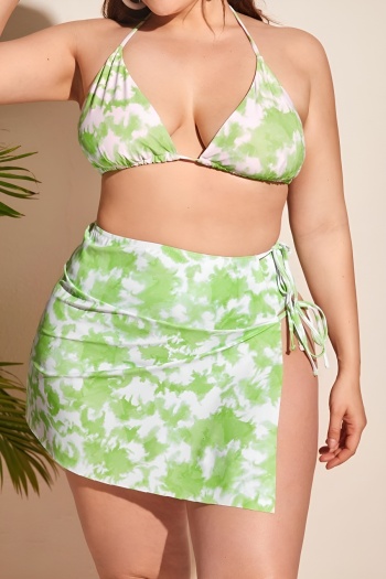 sexy plus size tie dye removable padding halter-neck three-piece swimsuit