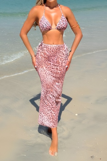 sexy leopard printing removable padding mesh skirt three-piece swimsuit
