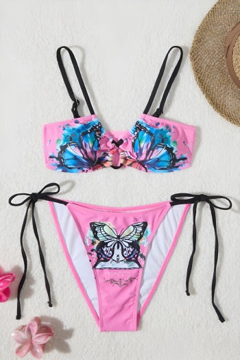 sexy butterfly positioning printing padded lace-up bikini set