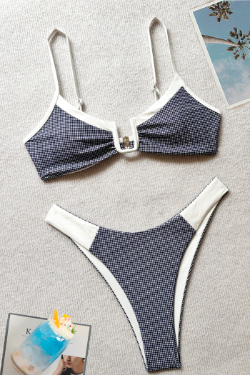 Sexy retro checked printing padded backless sling bikini set