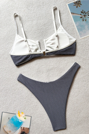 Sexy retro checked printing padded backless sling bikini set