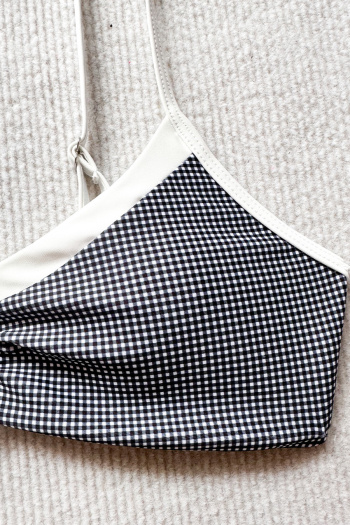 Sexy retro checked printing padded backless sling bikini set