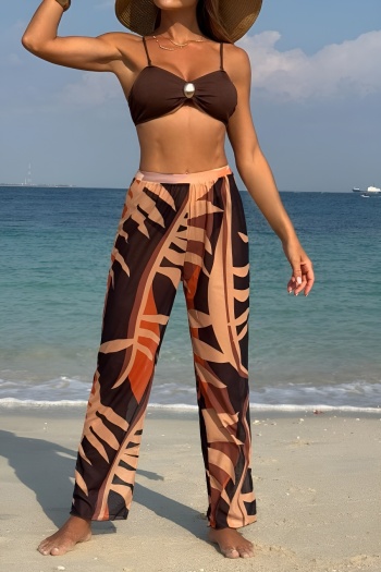 sexy vacation metal decor padded mesh beach pants three-piece swimsuit