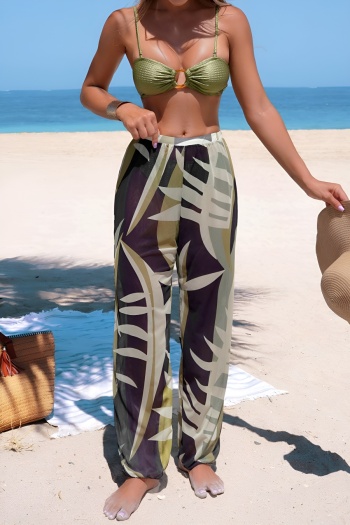 sexy vacation 3 colors ring linked padded mesh beach pants three-piece swimsuit