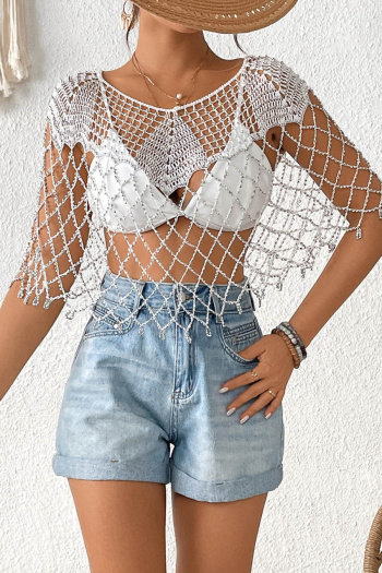 sexy cut out knitted beading two colors loose beach cover-up(only cover-up)