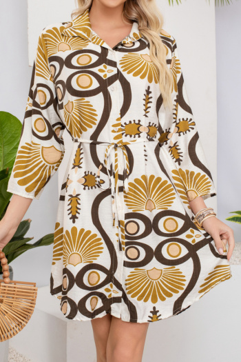 stylish retro style graphic print single-breasted with belt beach cover-up