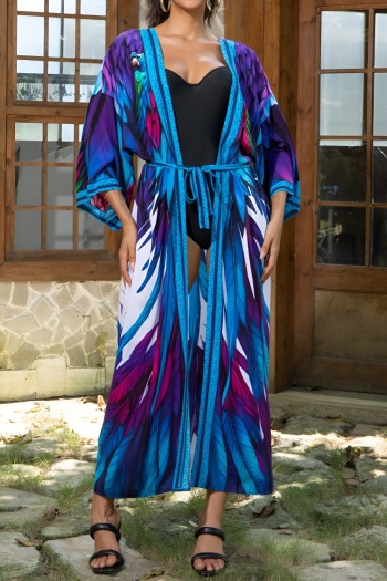 stylish parrot print with belt cover-up(only cover-up)