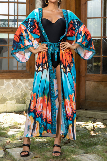 stylish butterfly graphic print with belt cover-up(only cover-up)