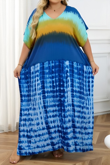stylish graphic positioning print v-neck loose beach robe cover-up#5#