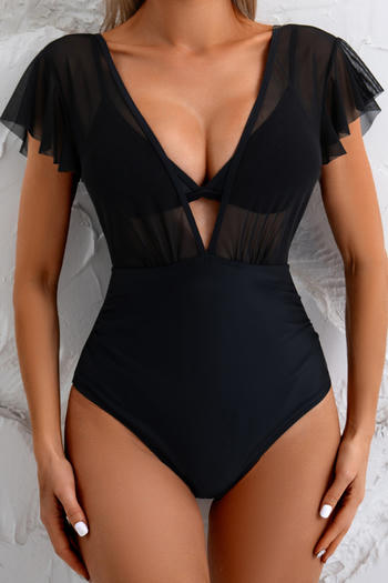 sexy see through mesh stitching padded three-piece swimsuit