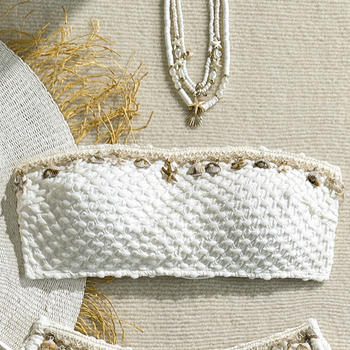 sexy textured shell decor removable padding lace-up bandeau bikini top