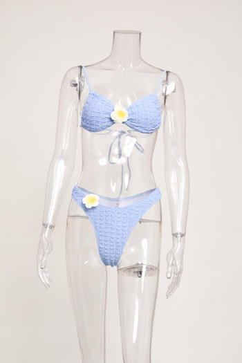 sexy 3d flower decor texture padded backless sling bikini set