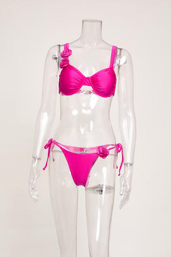 sexy 3 colors 3d flower decor padded underwire backless sling bikini set