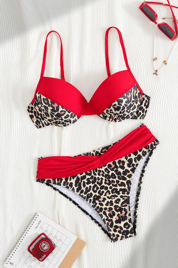 sexy leopard printing padded underwire backless adjustable straps bikini set