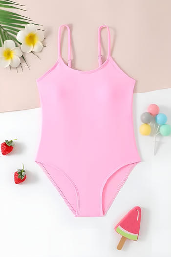 girls teen stylish pure colour padded backless sling one-piece swimsuit