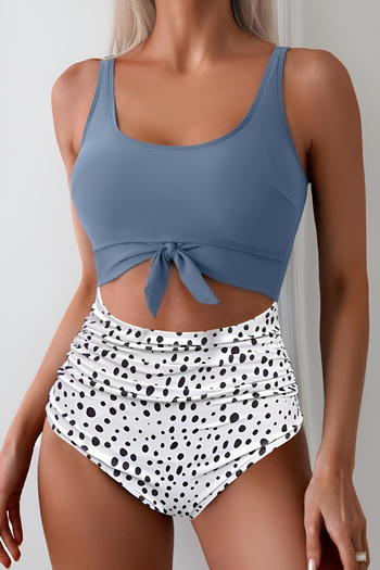 stylish dot printing hollow padded one-piece swimsuit