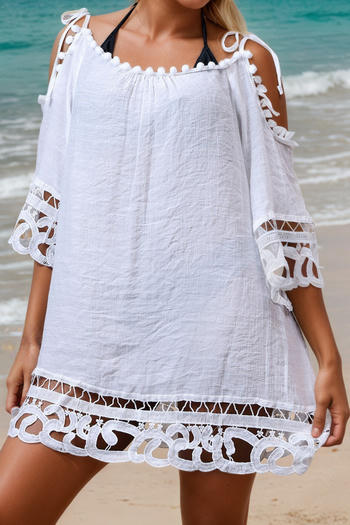 stylish hollow out fur-ball tassel beach loose dress cover-up(only dress)