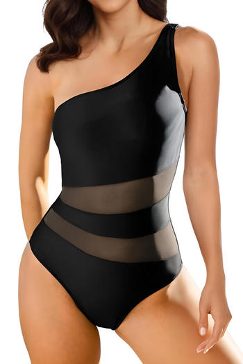 sexy plus size see through mesh stitching one shoulder one-piece swimsuit
