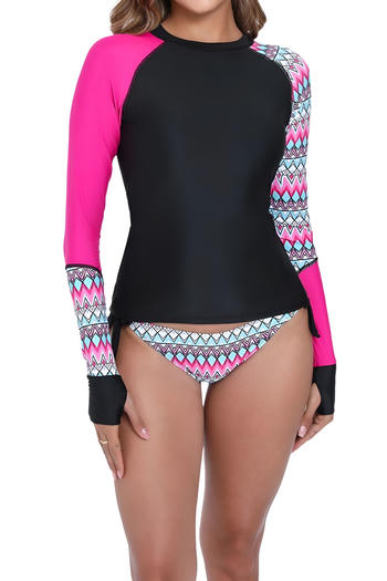 surfing sports plus size geometric printing long sleeve two-piece swimsuit#1#