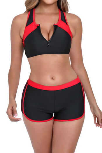 surfing sports plus size 4 colors padded zip-up tankini set