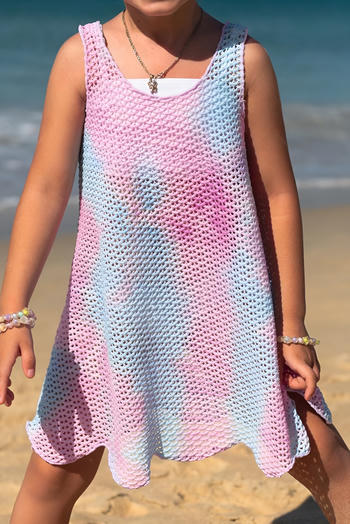 girls cute cut out knitted tie dye beach dress cover-up(only cover-up)