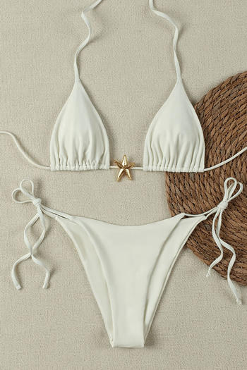 sexy metallic starfish decor padded halter-neck triangle bikini set