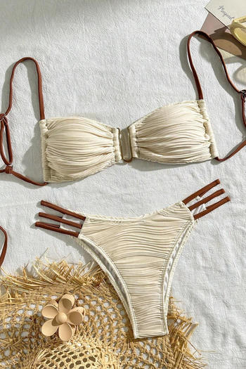 xs-l sexy textured color-block padded backless sling bikini set