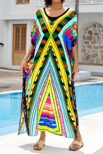 stylish bohemian style geometric printing loose beach dress cover-up