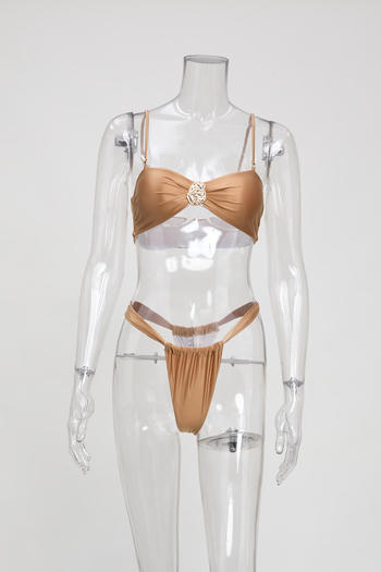 sexy metal decor padded with removable straps bikini set